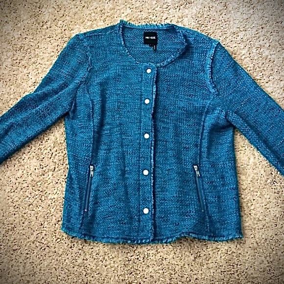 Worn Once NIC+ZOE Deserve It Fringe Detail Teal Bouclé Jacket - Picture 3 of 15